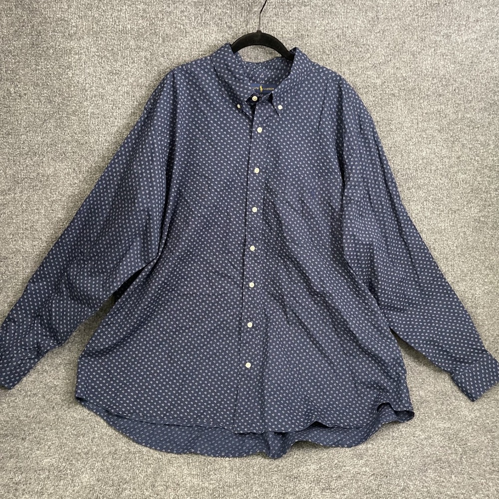Polo Ralph Lauren Shirt Mens Sz 2XB Blue Micro Print Long Sleeve Button Down